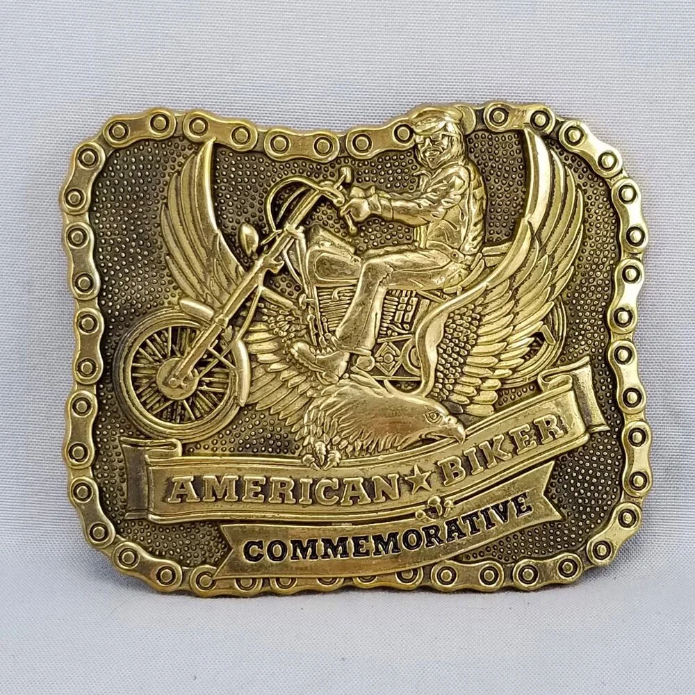 Vintage Belt Buckle 1984 Brass American Biker Commemorative USA Made By‎ Baron